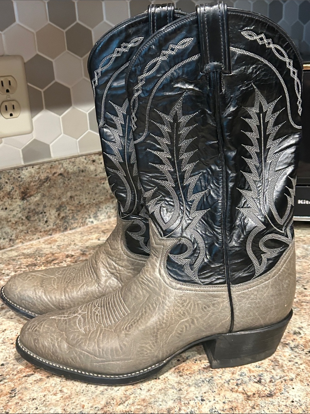 Vintage 90’s Tony Lama Mens 11 D Leather Cowboy Boots 6700- Grey & Black